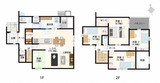 福岡市西区田尻3丁目第3-2棟（1号棟）の間取り|全居室収納豊富で便利です。