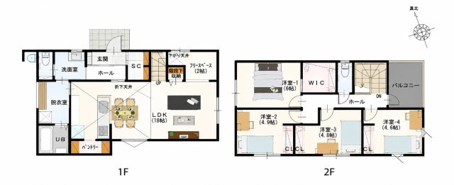 福岡市西区田尻3丁目第1-2棟（2号棟）の間取り|全居室収納豊富で便利です。