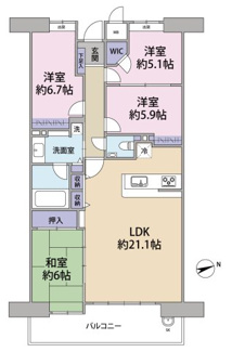 【間取り】 | フローレンス光町グランドアーク | 東向きのバルコニーに面した約21.1帖の広々LDKを中心とする4LDK。日の光を感じながら心地よく過ごせる、ゆとりある時間が流れる住空間が魅力です。住空間を限りなく開放的に魅せる洗練された色彩と質感。