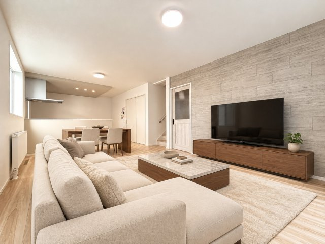 【新築戸建】札幌市西区西野7条8丁目2棟の居間・リビング|AIによる生成画像