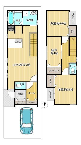 西難波町2丁目の間取り|家族の動きを感じるリビング階段
水回りをLDKに集約した、家事効率の良い間取り
シューズインクローゼット・各室クローゼットと豊富な収納
