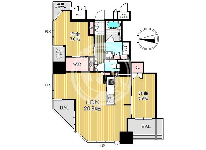 ブランズタワー大阪本町の間取り