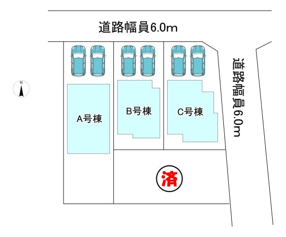 【同施工物件ご案内可能】刈谷市原崎町　全4棟の区画図|全体区画数｜全4棟
◆駐車並列2台可能！(但し、車種による)
◎まずは、お気軽にお問い合わせください。現地を案内しながら周辺環境も見て頂けます。　　　　　　　　　　　　　　　　　　　　　　　　　　　　