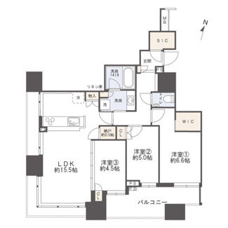 【間取り】 | シティタワー梅田東 | 【間取り】全室バルコニーに面する3LDKの角住戸！SICやWICなど収納も充実◎