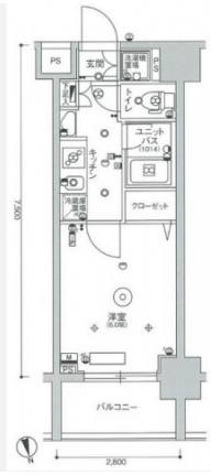 スカイコート蒲田ガーデンの間取り|洋室6帖の1Kバストイレ別！廊下部分ですが独立洗面台！