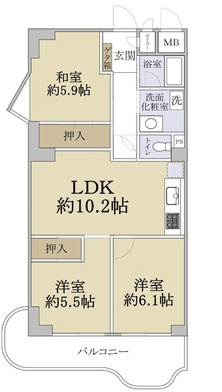 芦屋朝日ヶ丘レックスマンション2号棟の間取り