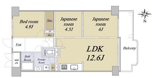 芦屋市船戸町の賃貸マンションの間取り