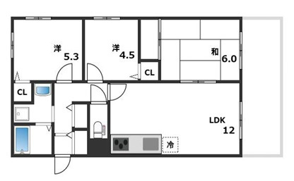 芦屋市松浜町のアパートの間取り