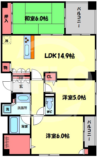 DIVA天満橋　堀川小学校区の間取り|DIVA天満橋（ディーバ天満橋）　開放感のある間取り
