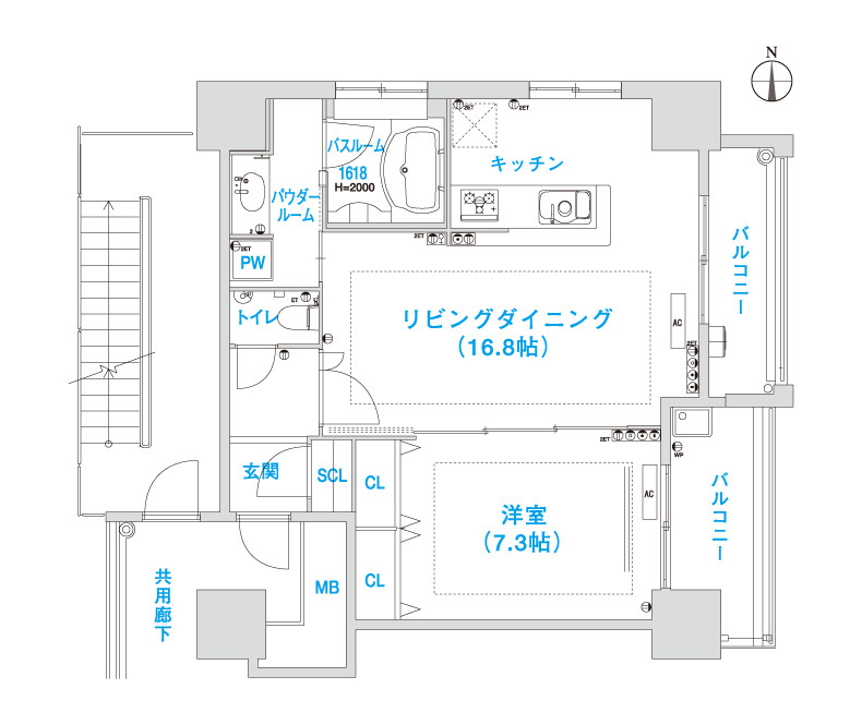 松屋タワーの間取り|角部屋　開放的な室内