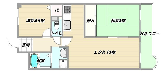 大阪市淀川区三国本町３丁目の賃貸マンションの間取り