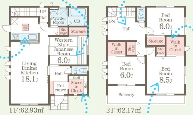 【間取り】 | 高崎市石原町　新築住宅 | 広々18.1帖のLDKに隣接する6帖の和洋室を開放し大空間に！2つのウォークインクローゼットやシューズインクローク、各所の収納が充実した、暮らし勝手の良い快適な4LDKです。