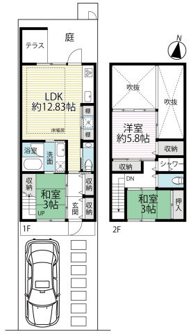 オシャレな京町家◆日本庭園を眺めるテラス◆暮らしに嬉しい設備が充実◆駐車１台可能◆北区紫野郷ノ上町の間取り