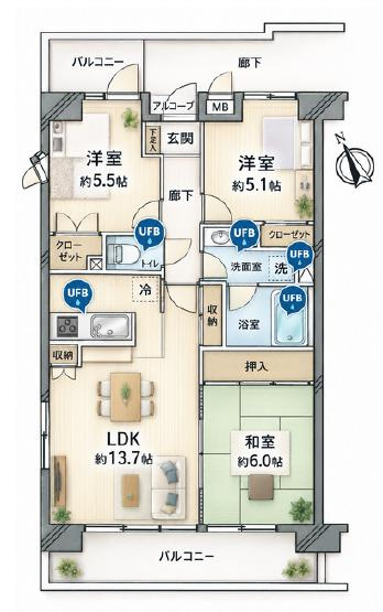 すまいる館京王北野の間取り|～北野駅徒歩3分の好立地！　駅から平坦な道のり　７階の角部屋　リフォーム後の引き渡し～