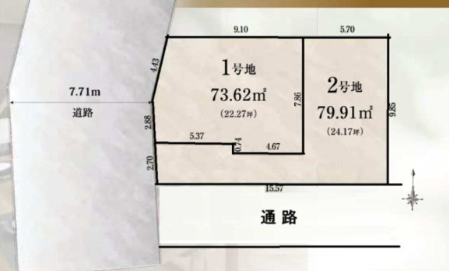 【土地図】 | 【仲介手数料３２０万円が無料！】■祖師ヶ谷大蔵駅７分■南西角地状■総額１２，４８０～１３，４８０万円 | 決算キャンペーン中！
詳細は「諸費用」欄をご確認下さい！
■祖師ヶ谷大蔵駅７分
■まるで南西角地のような開放感で２区画とも陽当り良好です。
■自由設計
■土地＋建物＝１２，４８０万円～１３，４８０万円