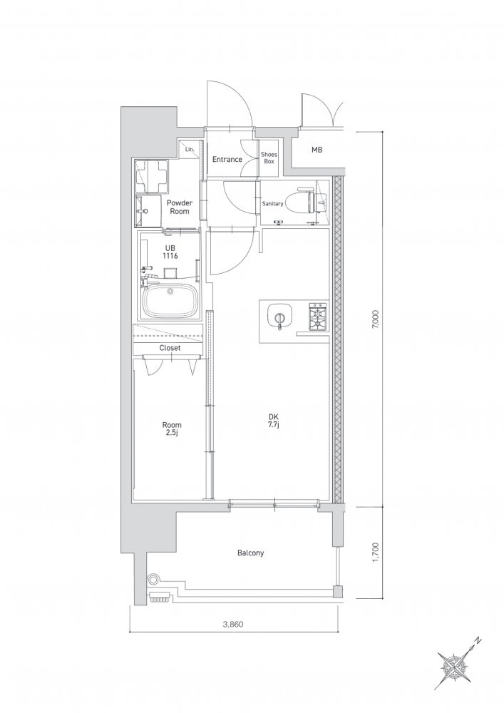 新品家具付きマンション博多駅南6B(KaGood福岡)の間取り