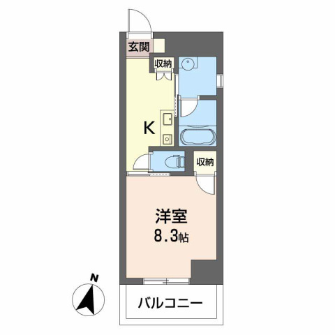 Gold Court楽々園の間取り|1K・洋室8.3帖