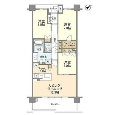 西宮市甲子園浜田町の賃貸マンションの間取り