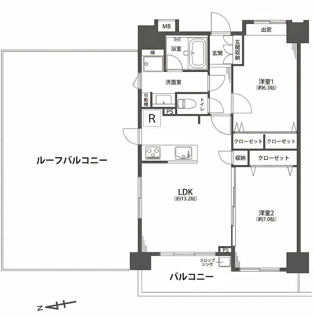日神パレステージ瑞江西館の間取り|角部屋住戸につきまして日当たり・通風良好。新規リノベーションマンション。安心のアフターサービス保証付きですのでご購入後も安心して暮らせます。