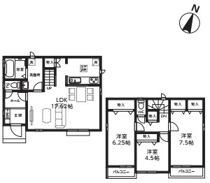 さいたま市北区吉野町　１期　新築一戸建て　ハートフルタウン　Bの間取り|【全8棟・B号棟】さいたま市北区吉野町　１期　新築一戸建て　ハートフルタウン　B・3LDK・土地面積115.69m2・建物面積88.39m2