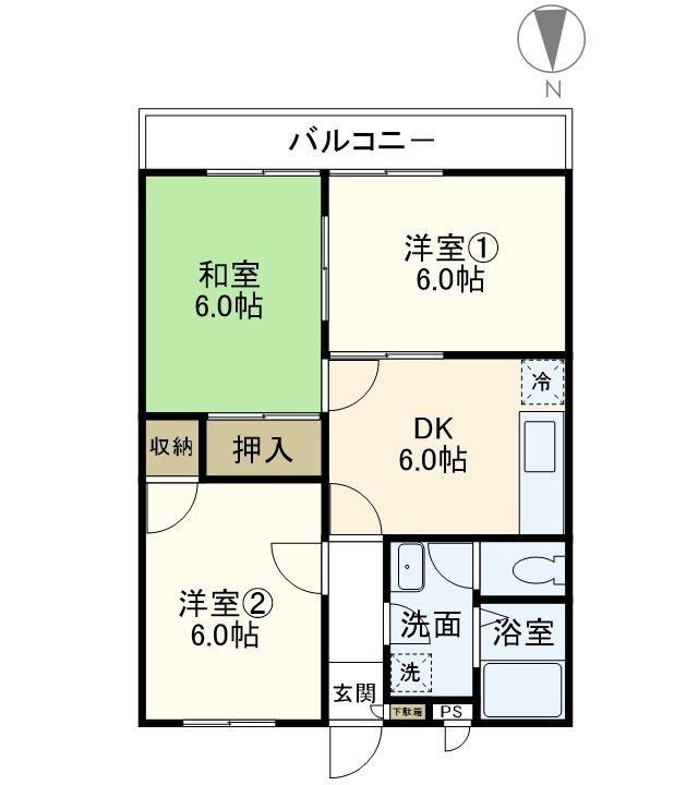 カネイチハイツＡ棟の間取り| 