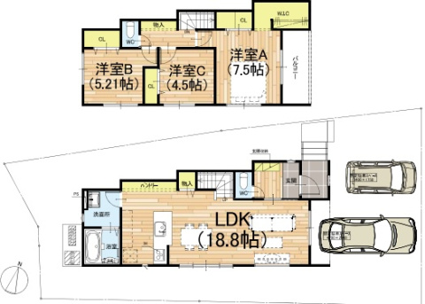 ★京都市左京区北白川丸山町　第1期　新築一戸建ての間取り