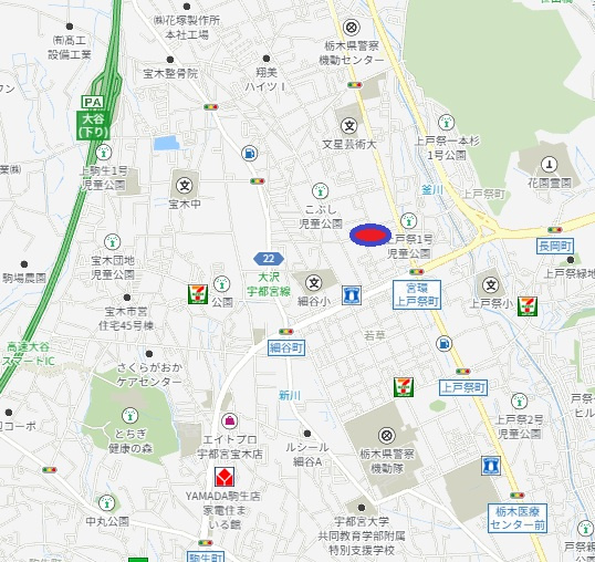 宇都宮市上戸祭３丁目　土地の地図