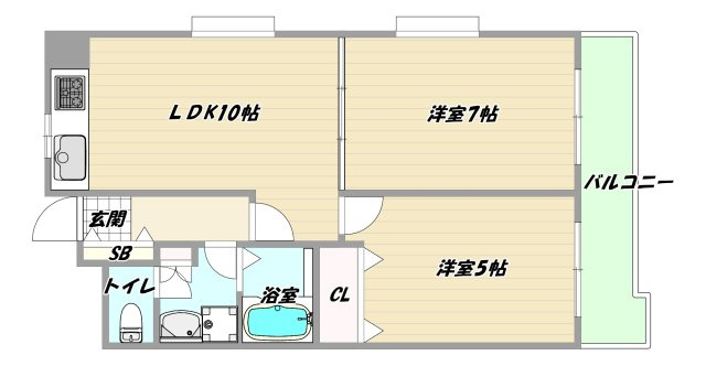 大阪市東淀川区東中島２丁目の賃貸マンションの間取り