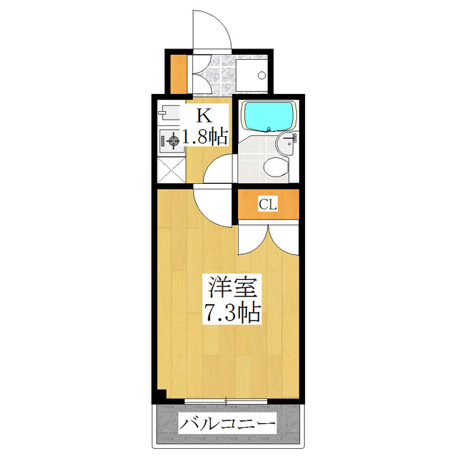 Ｆｉｏｒｅ　西尾久Ⅱの間取り|広々7.3帖の１Kタイプ