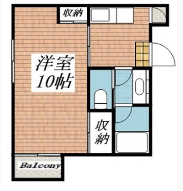 エクセル河原の間取り|北向きバルコニーですが、北東角部屋の1K洋室10帖バストイレ別独立洗面台！
※洗濯機置き場はバルコニーです。
