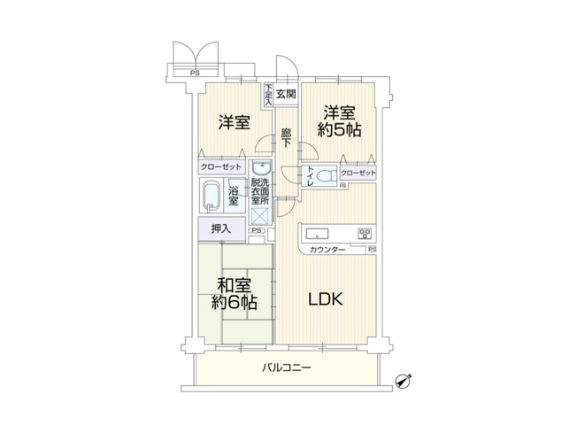 【間取り】 | クリオ淵野辺伍番館　２０２ | 3つの居室とゆとりあるLDKを備えた3LDKのマンション。家族が集まるリビングと個室のバランスがよい間取りです。木のぬくもりを感じるリビングで、家族の絆を深める温かな暮らしを。ぜひ現地でご覧ください。