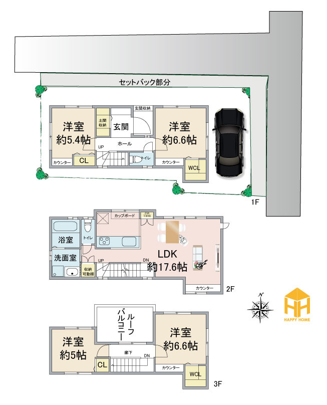 大阪市平野区長吉出戸6丁目建築条件付土地の土地図＋建物プラン例|建物プラン例
建物価格2200万円、建物面積102.25㎡