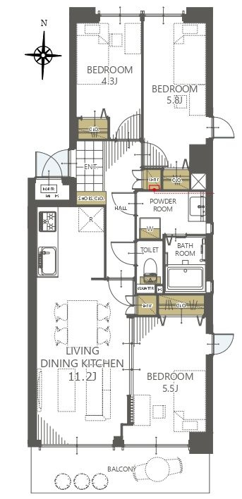 東急ドエルアルス北綾瀬の間取り|南向き・3方角部屋住戸につきまして日当たり・通風良好。新規リノベーション。アフターサービス保証付き・24時間365日緊急対応サービスでご購入後も安心して暮らせます。
