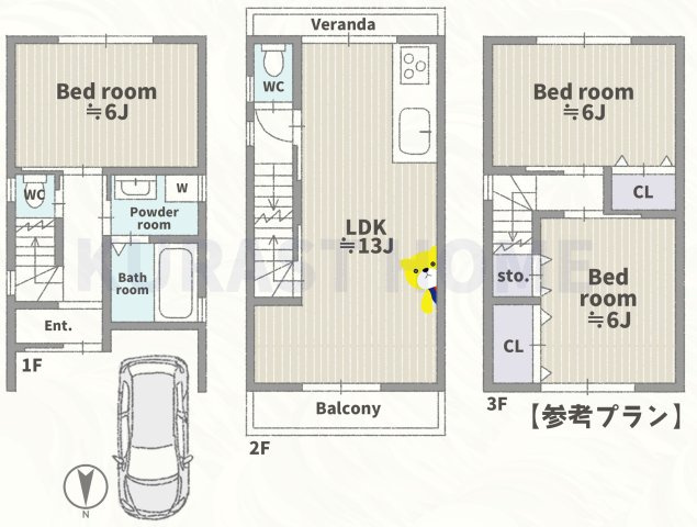 京都市右京区太秦安井藤ノ木町　建築条件付き土地の参考プラン