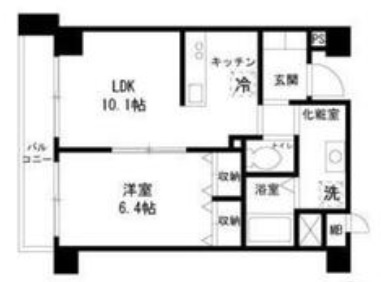 ウイングピア美園の間取り|西向きバルコニーカウンターキッチンの1LDK