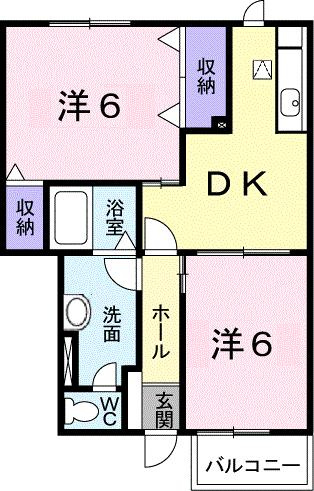 クローバーヒルの間取り|収納豊富なゆったり2DKのお部屋です♪