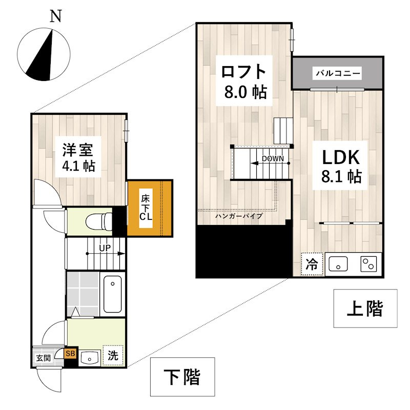 熊本市北区龍田弓削１丁目のアパートの間取り