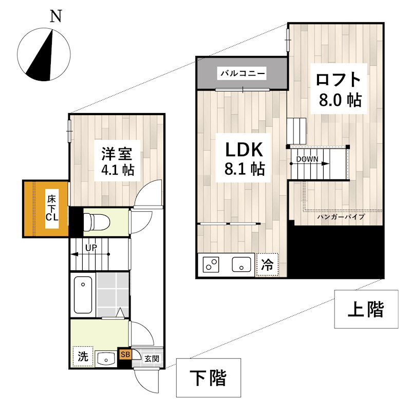熊本市北区龍田弓削１丁目のアパートの間取り