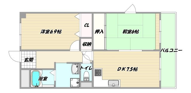 大阪市淀川区木川東１丁目の賃貸マンションの間取り