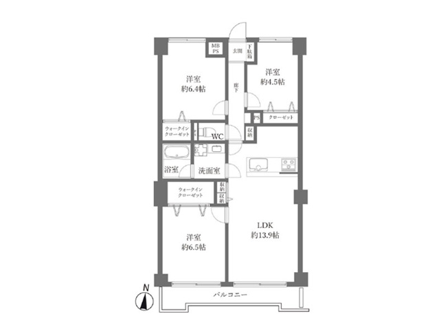 【間取り】 | ルネ東久留米 A棟　(保谷店) | 4階部分＆南向きにつき陽当たり良好。2つのWIC設置でスッキリとした居住空間を保ちやすいです。※図面を基に作成しています。現況と異なる場合は現況を優先いたします。