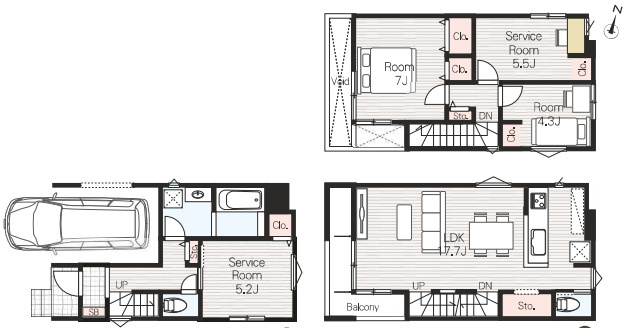 北区奈良町053③　新築一戸建て　02の間取り|【全3棟・2号棟】北区奈良町053③　新築一戸建て　02・2SSLDK・土地面積63.27m2・建物面積111.99m2