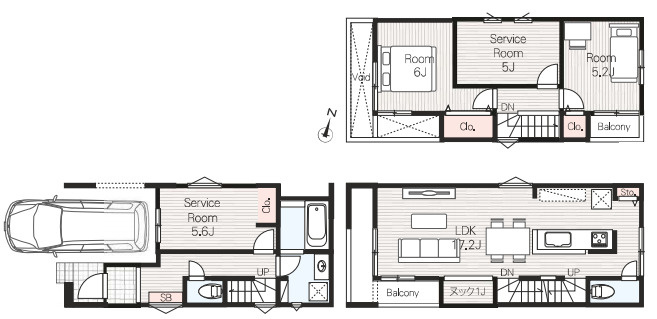 北区奈良町053③　新築一戸建て　03の間取り|【全3棟・3号棟】北区奈良町053③　新築一戸建て　03・2SSLDK・土地面積63.30m2・建物面積109.08m2