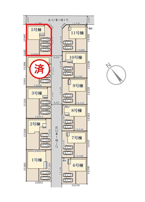 リーブルガーデン  笠間市旭町　第13　5の区画図|前面道路幅6メートル、3台駐車可能です。