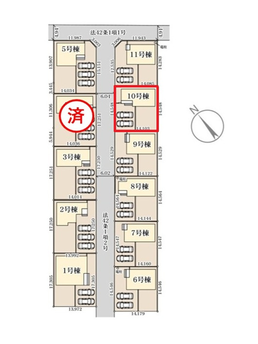 リーブルガーデン  笠間市旭町　第13　10の区画図|前面道路幅6メートル、3台駐車可能です。