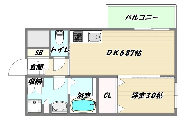 大阪市東淀川区柴島２丁目のアパートの間取り