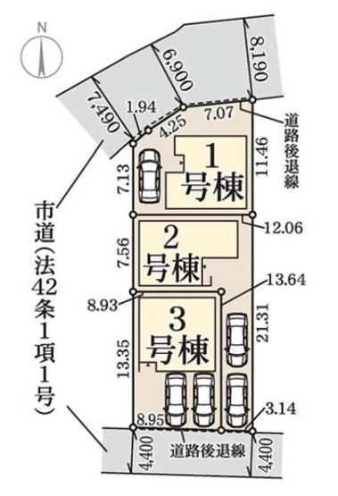 【区画図】 | 八尾市神宮寺2丁目　【3号棟/全3棟】 | 【全3棟】設計＆建設性能評価付き☆国が定めた「住宅性能表示制度」において6項目で一番良い等級を取得予定の物件です☆【耐震等級、耐風等級、劣化対策等級…等】地盤サポートシステム20年保証☆