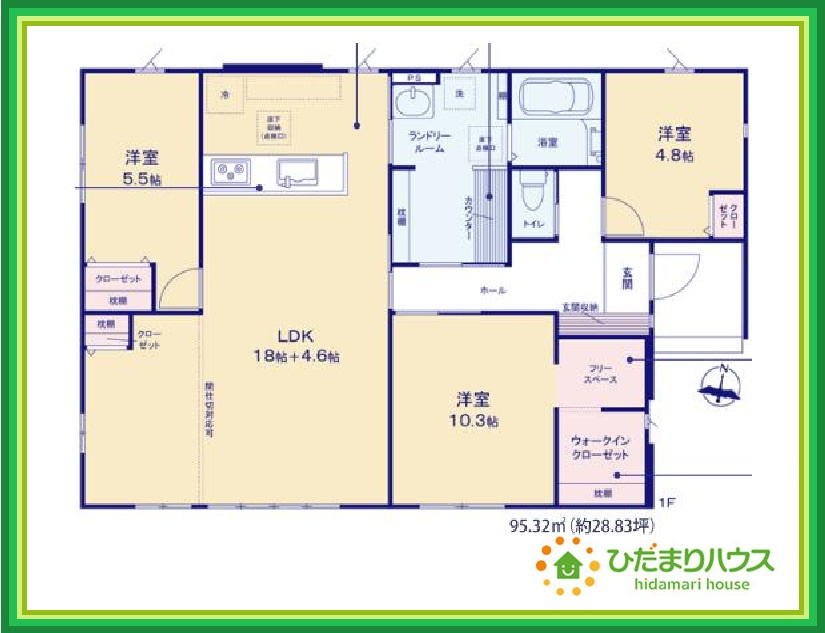 日立市久慈町6期　新築戸建　2号棟の間取り|22.6帖の広～いリビングは、ゆったりとした家族だんらんの時間を過ごせます(^^)/