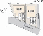 八王子市長房町第３期の区画図|2台分の駐車スペースを確保した並列配置の敷地計画となっております。前面道路に面しておりお車の出し入れがしやすく、周辺は落ち着いた住宅街のためご家族で安心して快適にお過ごしいただけます。