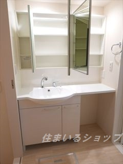 フローラル清水　Ｂ棟の洗面所|三面鏡付き大型シャンプードレッサー