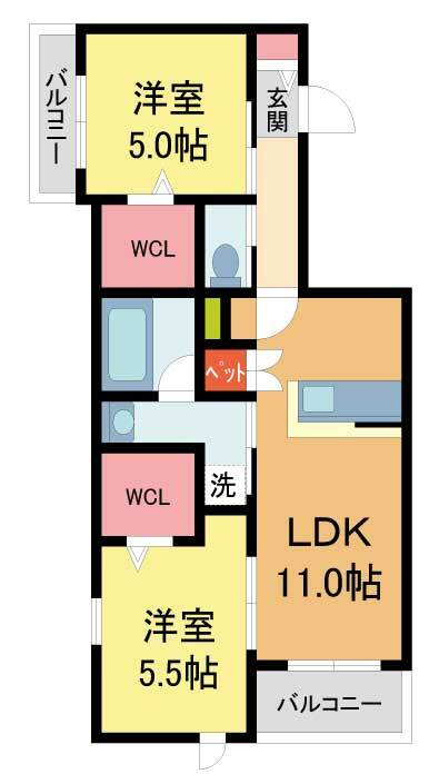西宮市南昭和町の賃貸マンションの間取り